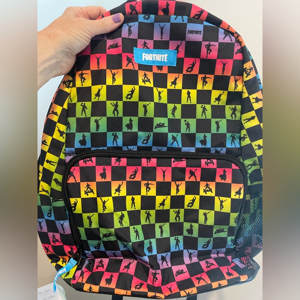 Fortnite Amplify‎ Rainbow Checkered Backpack with Adjustable Straps Unisex